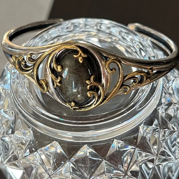 Carolyn Pollack Relios 925 Brass Gold Sheen Obsidian Cuff Bracelet - Picture 7 of 8